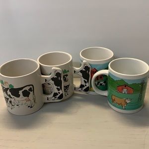 Set 4 vintage cow cups farm pasture calf 4” x 3”